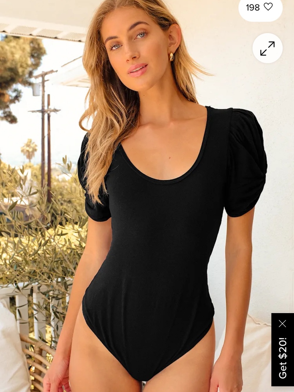 Free People Black Puff Sleeve Scoop Neck Bodysuit
